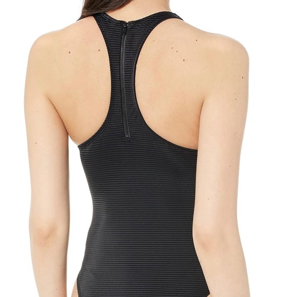 RIBBED RACER-BACK SWIMSUIT WITH RED LOGO LABEL NEW - Picture 2 of 2